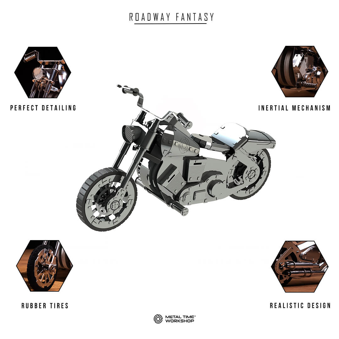 Roadway Fantasy Harley Davidson Motorcycle Kit de Montar Metal-Time Roadway Fantasy Harley Davidson Motorcycle Kit de Montar Metal-Time